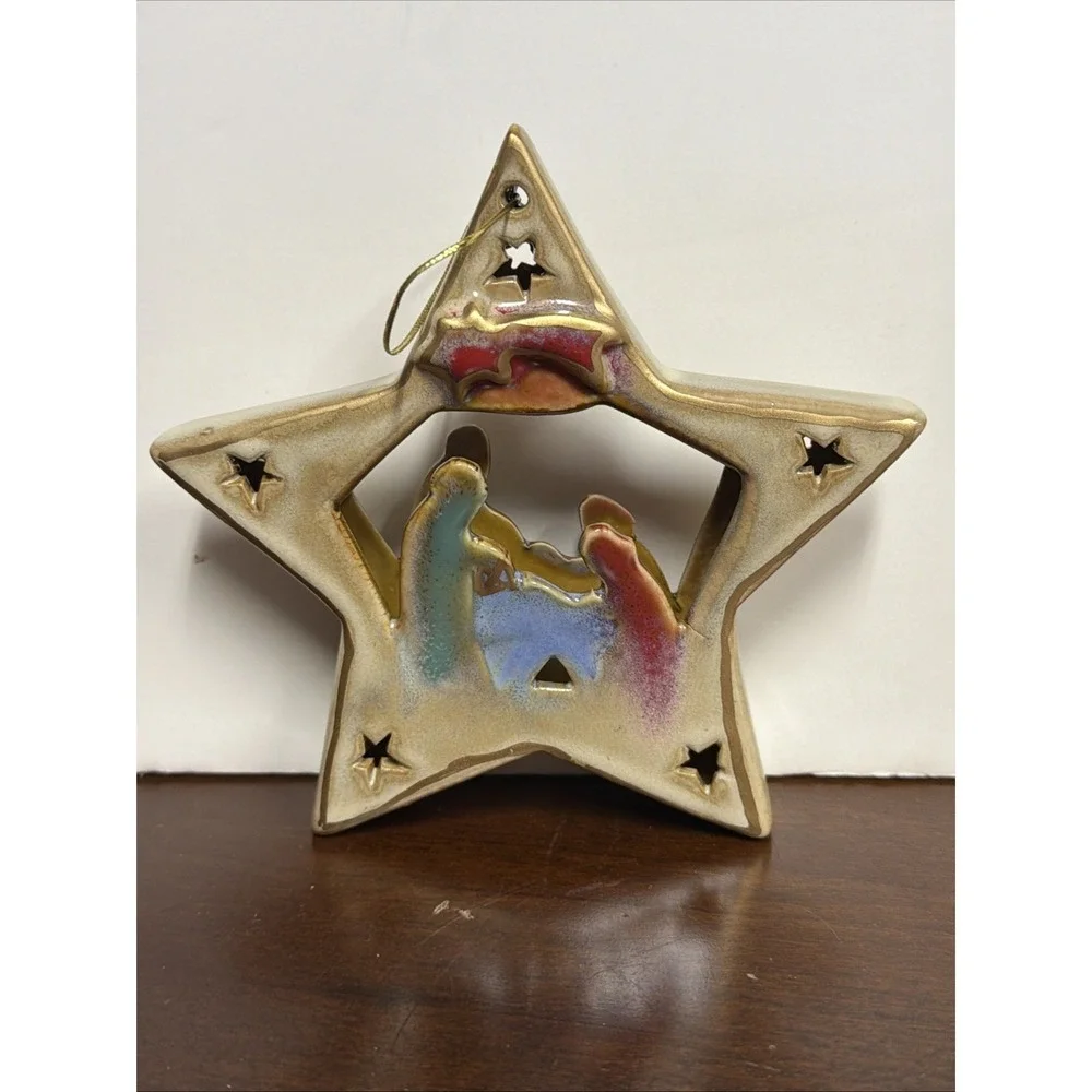 Star Nativity‎ Ornament Decoration Star Jesus Mary Joseph 2 sided Ceramic